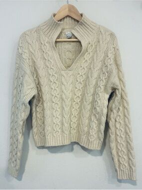 a new day Cream Cable‑Knit V‑Neck Sweater